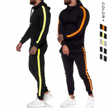 Hot Casual Jogger Plus Size Zipper Hooded Jacket And Pant Set Drawstring Sports Tracksuit Stripe Jogging Sets For Men
